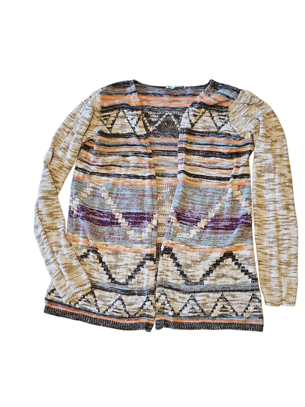 Multicolor Aztec Knit Open-Front Sweater Cardigan - Women Size Large Western